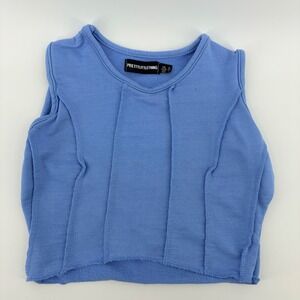 PRETTYLITTLETHING Blue Ribbed Seam Cropped Tank Top Size US 1